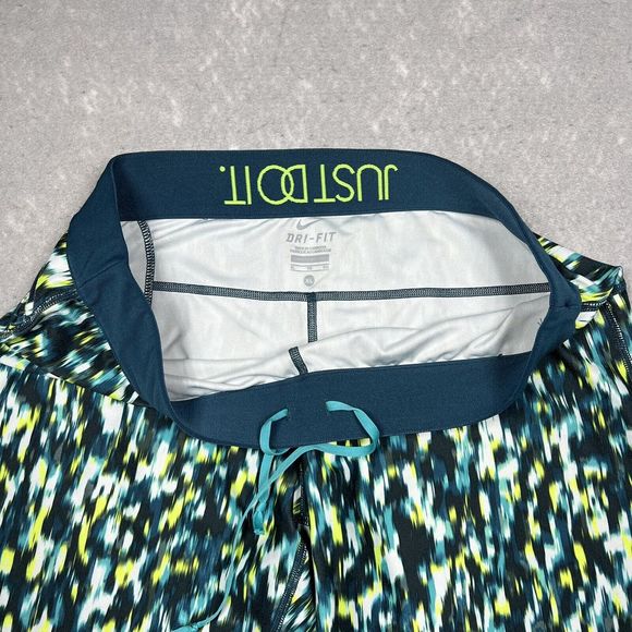 NIKE DRI-FIT RUNNING TIGHTS WOMEN’S XL GREEN RELAY PATTERNED CROP 627075-369 - Picture 4 of 13
